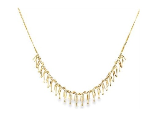 18K Yellow Gold Necklace with Long Textured Fringe and Tube Beads